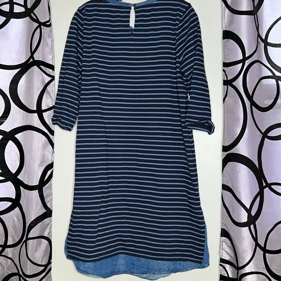 J.Jill Womens Blue Stripe Tencel Collar Hem 3/4 Sleeve Dress Size Medium - Picture 7 of 9